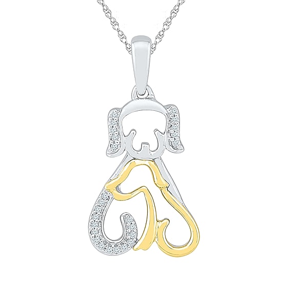 "Mother And Daughter" Puppy Womens Diamond Accent Natural White Diamond 10K Gold Over Silver 18 Inch Pendant Necklace