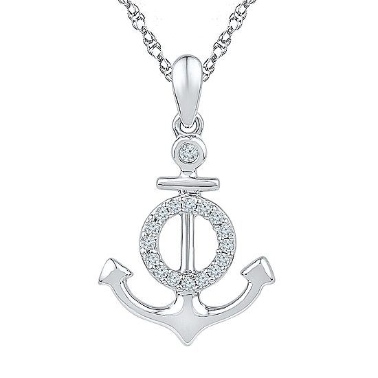 Womens 1/10 CT. T.W. Natural White Diamond Sterling Silver Anchor 18 Inch Pendant Necklace