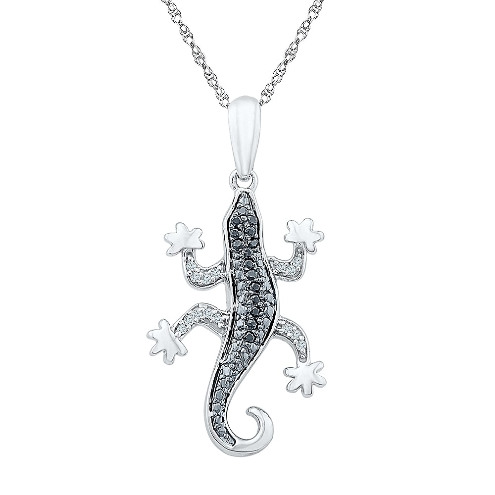 Lizard Womens Diamond Accent Natural Black Diamond Sterling Silver 18 Inch Pendant Necklace