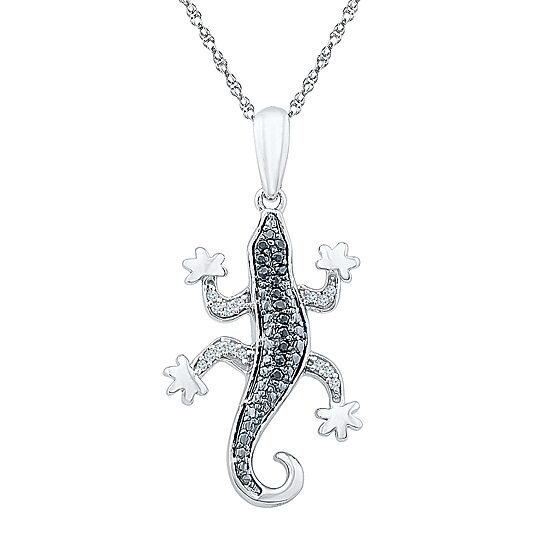 Lizard Womens Diamond Accent Natural Black Diamond Sterling Silver 18 Inch Pendant Necklace