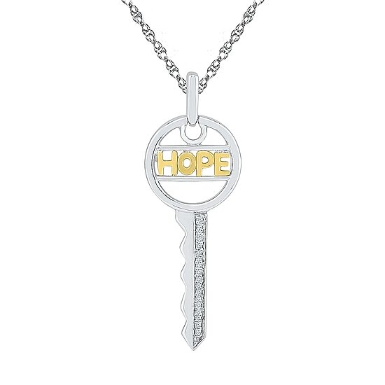 "Hope" Womens Diamond Accent Natural White Diamond 10K Gold Over Silver Keys 18 Inch Pendant Necklace