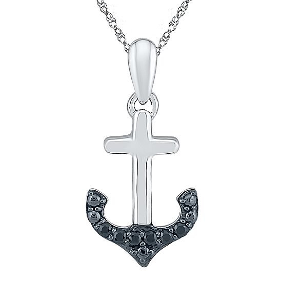 Womens Diamond Accent Natural Black Diamond Sterling Silver Anchor 18 Inch Pendant Necklace