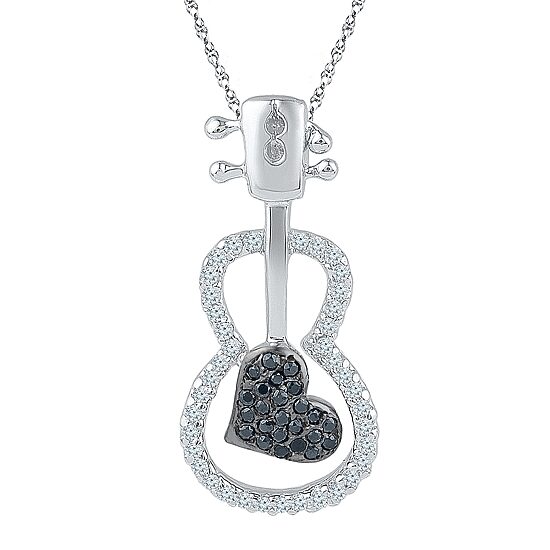 Guitar Womens 1/4 CT. T.W. Natural Black Diamond Sterling Silver 18 Inch Pendant Necklace