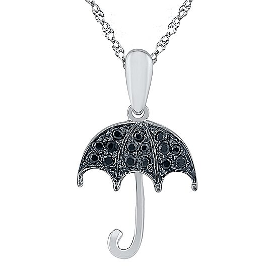 Umbrella Womens 1/10 CT. T.W. Natural Black Diamond Sterling Silver 18 Inch Pendant Necklace