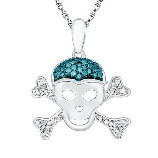 Skull Womens Diamond Accent Natural Blue Diamond Sterling Silver Skull 18 Inch Pendant Necklace