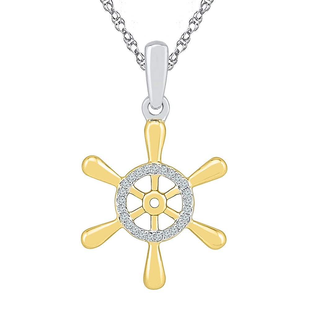Wheel Womens Diamond Accent Natural White Diamond 10K Gold Over Silver 18 Inch Pendant Necklace