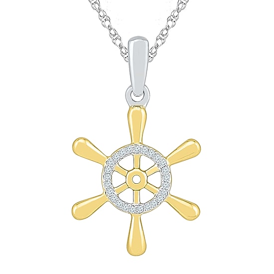 Wheel Womens Diamond Accent Natural White Diamond 10K Gold Over Silver 18 Inch Pendant Necklace
