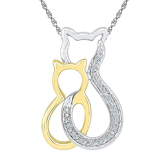 "Mother And Daughter" Cat Womens Diamond Accent Natural White Diamond 10K Gold Over Silver 18 Inch Pendant Necklace