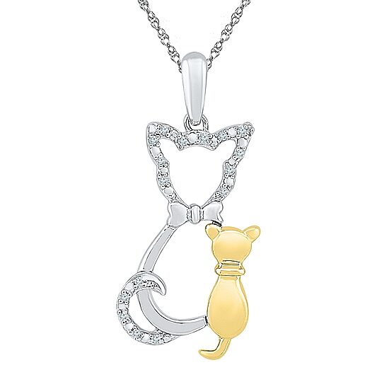 "Mother And Daughter" Cat Womens Diamond Accent Natural White Diamond 10K Gold Over Silver 18 Inch Pendant Necklace