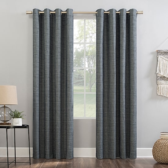 Sun Zero Kline Burlap Weave Thermal Extreme Grommet Top Energy Saving 100% Blackout Single Curtain Panel