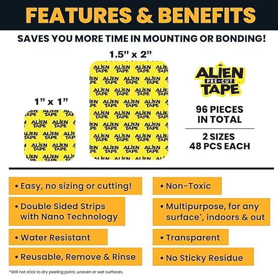 Alien Pre Cut 96 Pieces Double Sided Multipurpose Grip MountingTape