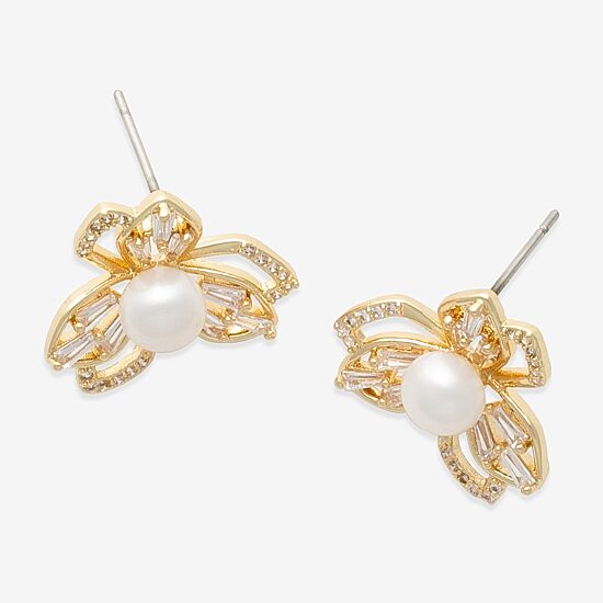 Mixit White Simulated Pearl 5mm Flower Stud Earrings