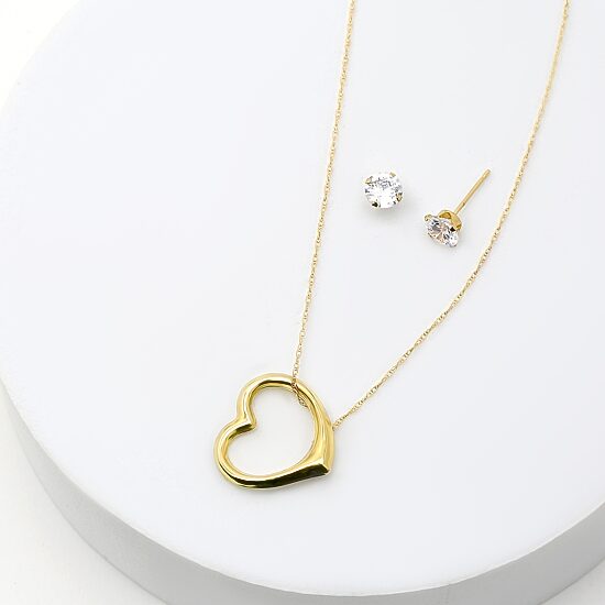 Womens Cubic Zirconia 10K Gold Heart 2-pc. Jewelry Set