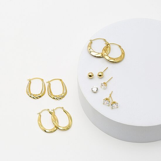 Women's Cubic Zirconia 14K Gold 6 Pair Earring Set