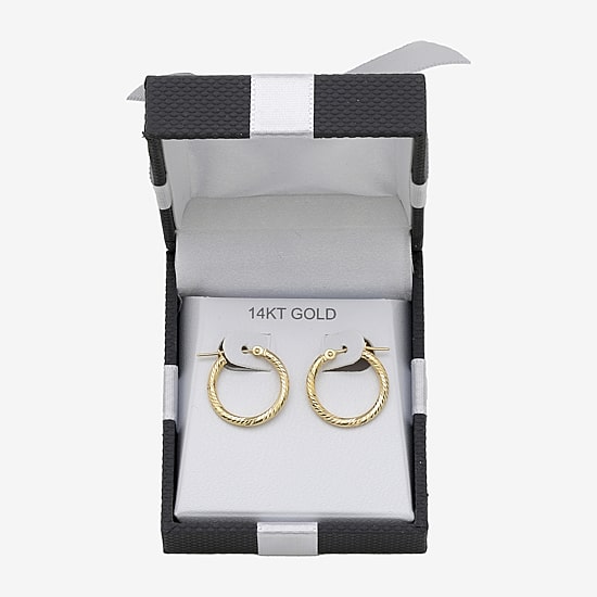 Diamond Cut Womens 14K Gold 18mm Hoop Earrings