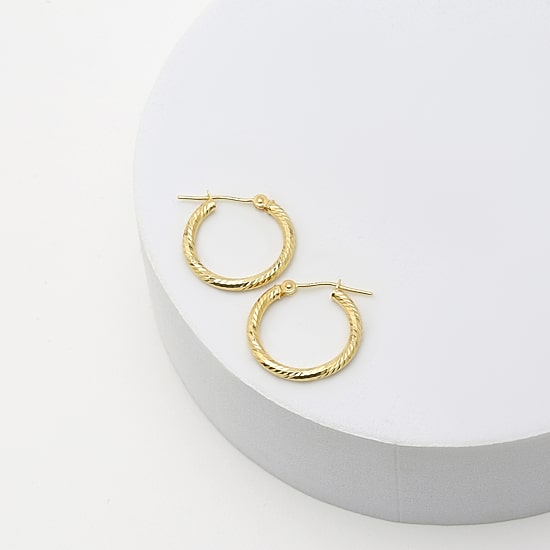 Diamond Cut Womens 14K Gold 18mm Hoop Earrings