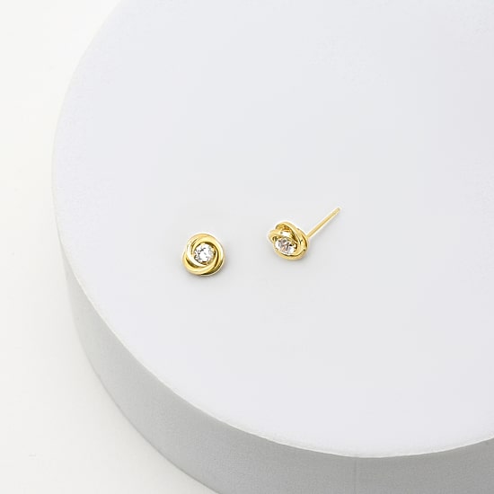 Cubic Zirconia Love Knot Earrings 14K Gold