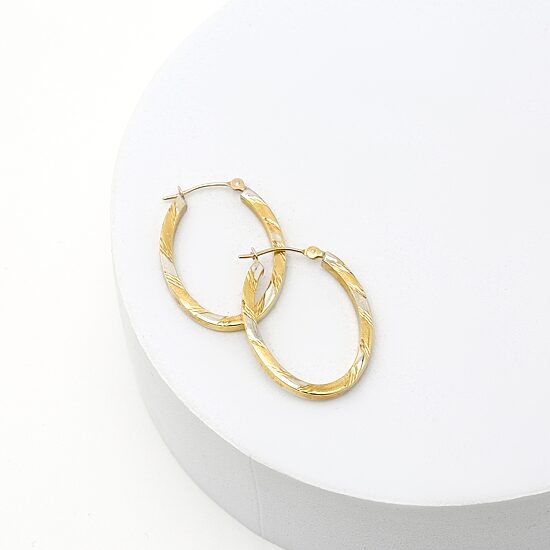 Two-Tone 14K Gold Oval Hoop Earrings