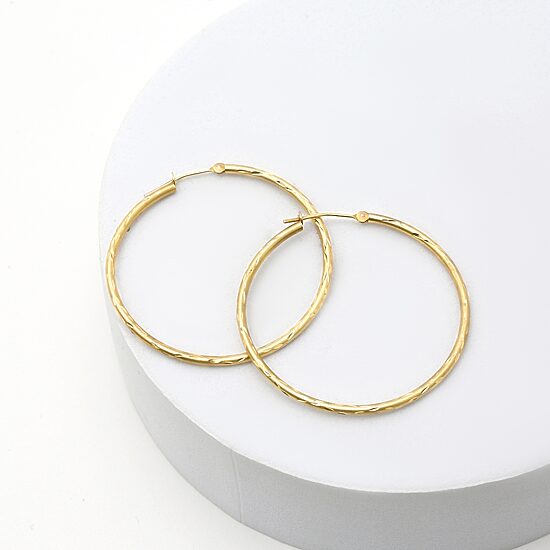 Womens 14K Gold 37mm Hoop Earrings
