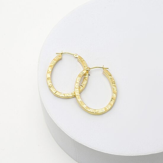14K Yellow Gold Diamond-Cut Oval Hoop Earrings