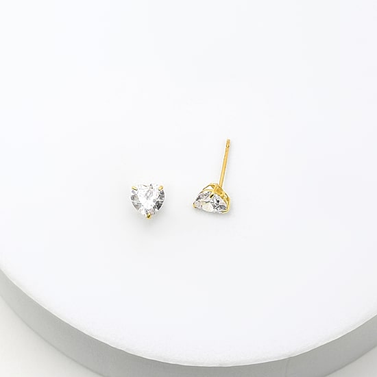 Heart Cubic Zirconia 10K Gold Stud Earrings
