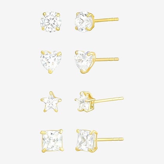 10K Gold 4 Pair Earring Set