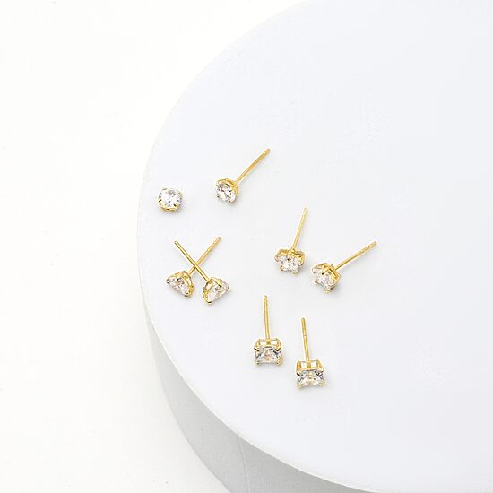 10K Gold 4 Pair Earring Set