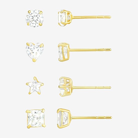 10K Gold 4 Pair Earring Set