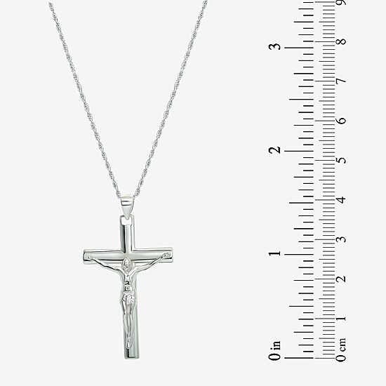 Crucifix Mens Sterling Silver Cross 24 Inch Pendant Necklace