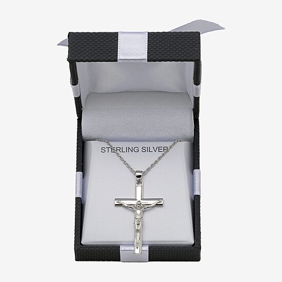 Crucifix Mens Sterling Silver Cross 24 Inch Pendant Necklace