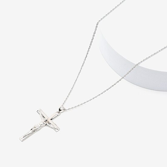 Crucifix Mens Sterling Silver Cross 24 Inch Pendant Necklace