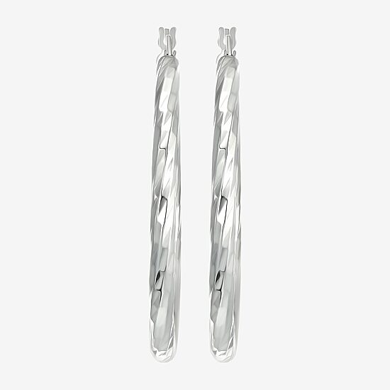 Womens Sterling Silver 40mm Round Hoop Earrings