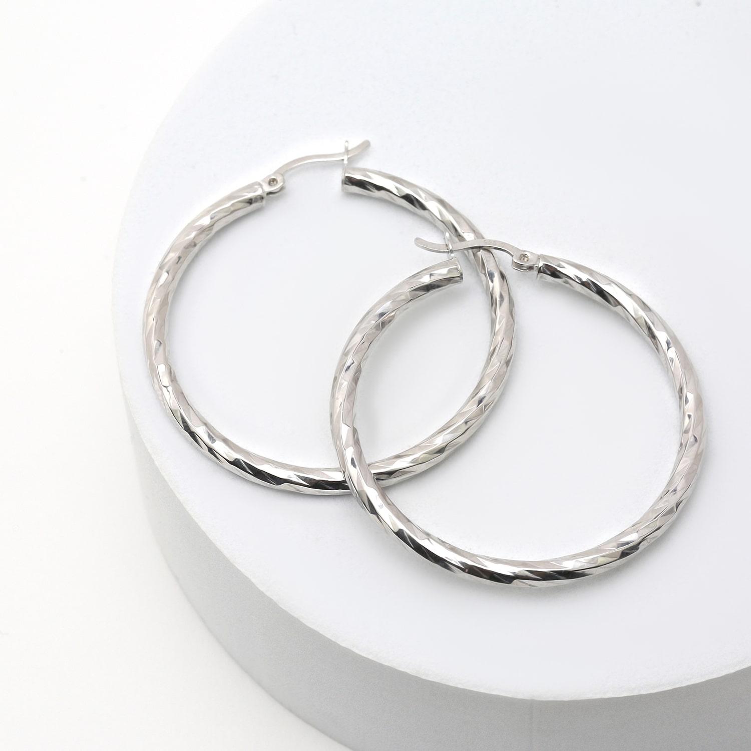 Womens Sterling Silver 40mm Round Hoop Earrings