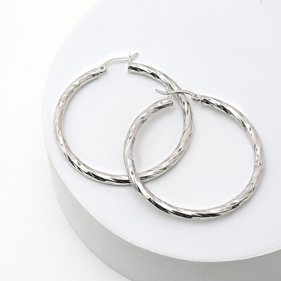 Womens Sterling Silver 40mm Round Hoop Earrings
