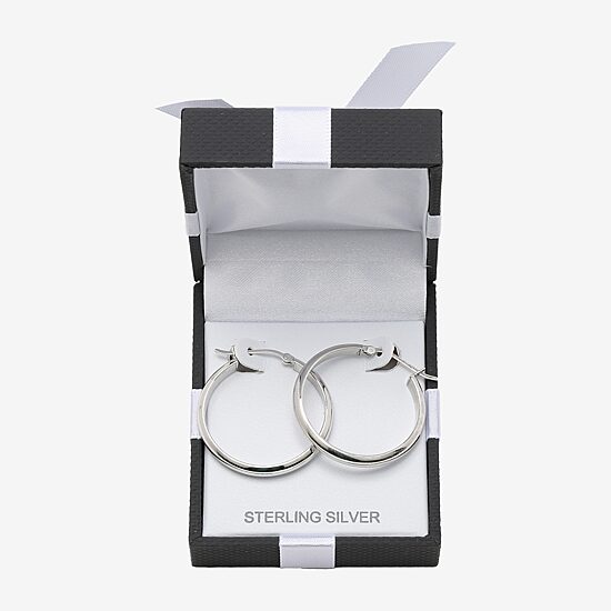 Womens Sterling Silver 31mm Round Hoop Earrings