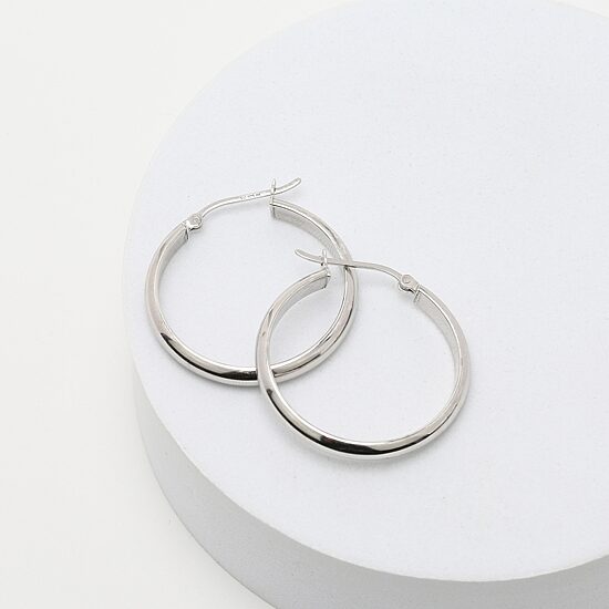 Womens Sterling Silver 31mm Round Hoop Earrings