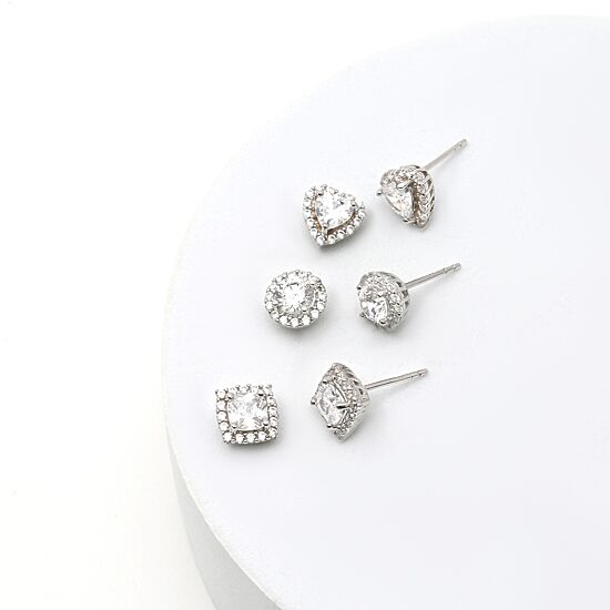DiamonArt® 4 CT. T.W. White Cubic Zirconia Sterling Silver Round Earring Set