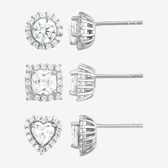 DiamonArt® 4 CT. T.W. White Cubic Zirconia Sterling Silver Round Earring Set