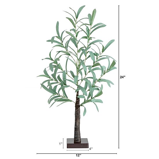 Nearly Natural 2ft. Green Lighted Olive Indoor Artificial Tree