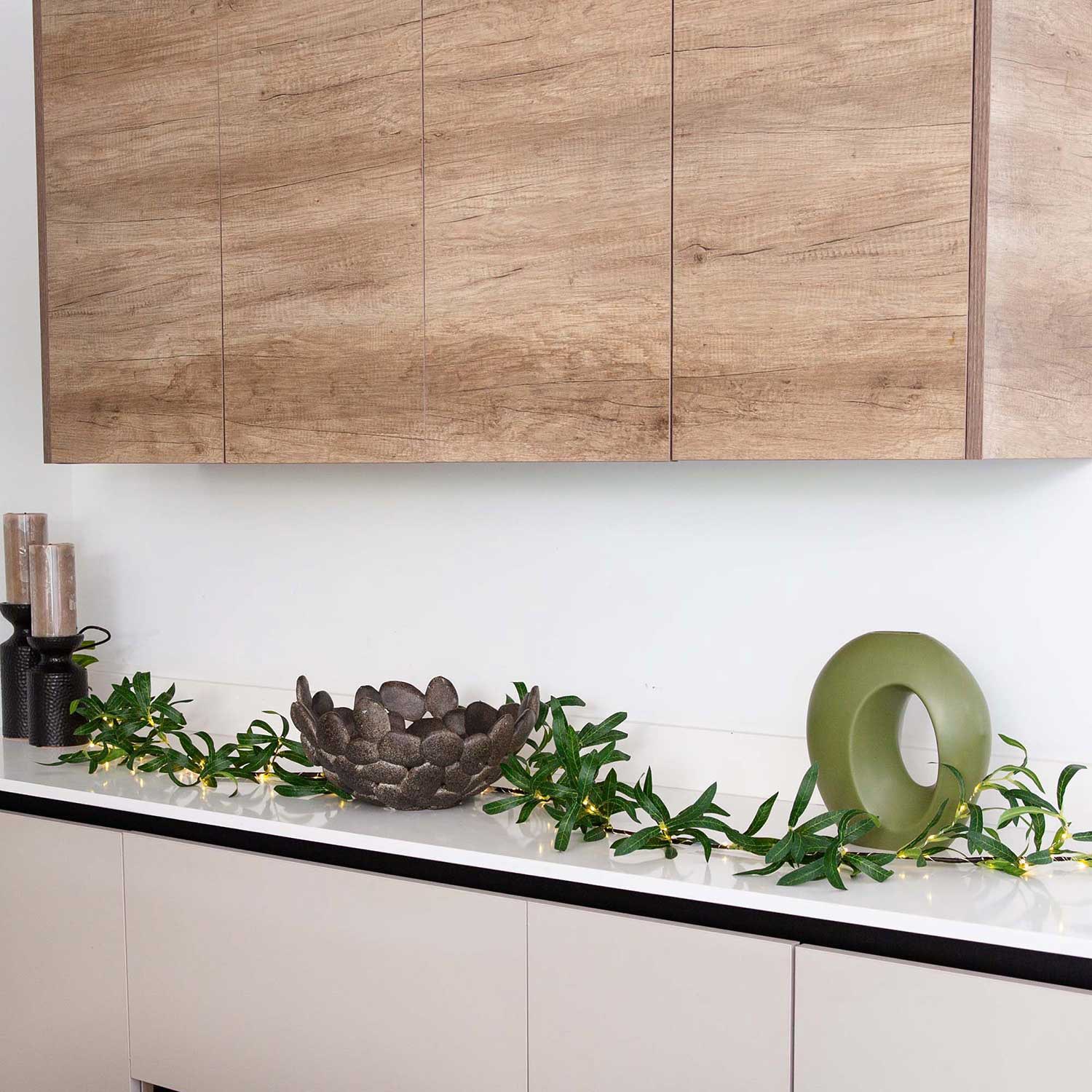 Nearly Natural 6.5ft. Green Lighted Olive Indoor Garland