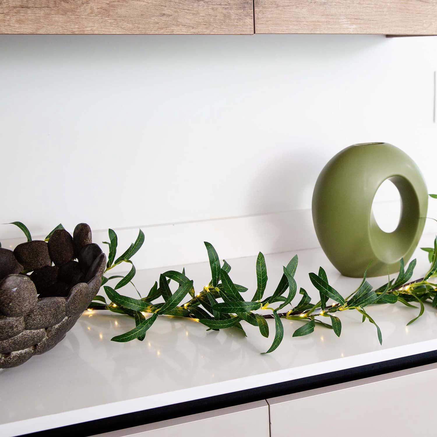 Nearly Natural 6.5ft. Green Lighted Olive Indoor Garland