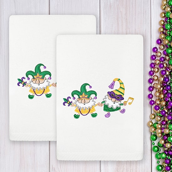 Linum Home Textiles Mardi Gras Gnomes Embroidered 2-pc. Hand Towel