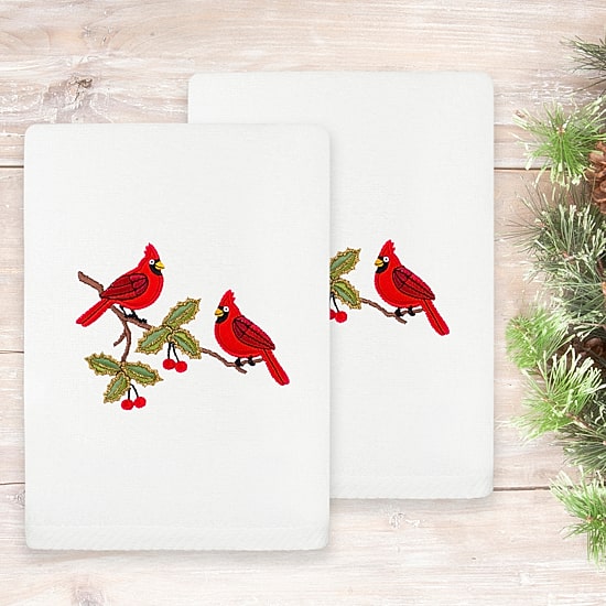 Linum Home Textiles Christmas Red Pair Embroidered 2-pc. Hand Towel