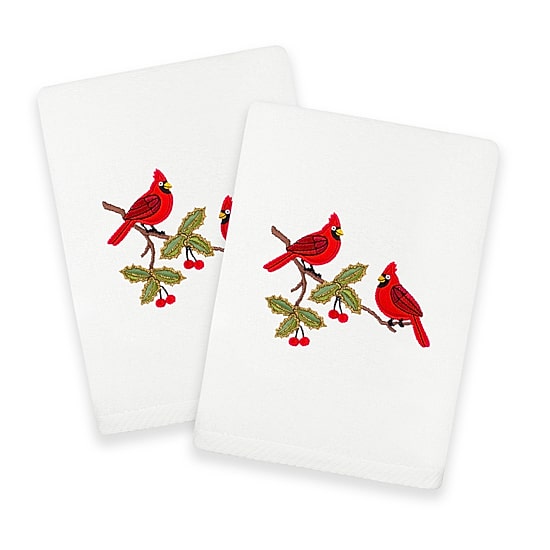Linum Home Textiles Christmas Red Pair Embroidered 2-pc. Hand Towel