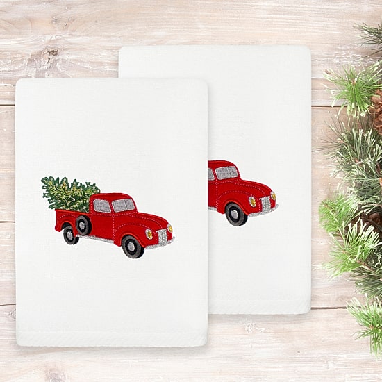 Linum Home Textiles Christmas Truck Embroidered 2-pc. Hand Towel
