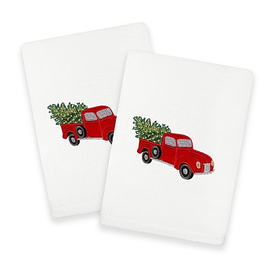 Linum Home Textiles Christmas Truck Embroidered 2-pc. Hand Towel