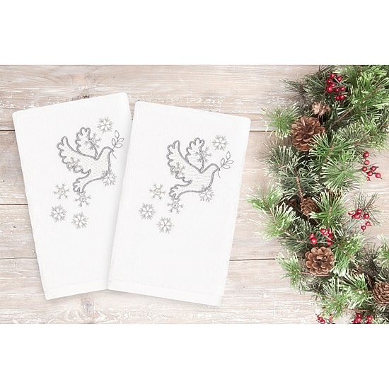 Linum Home Textiles Christmas Dove Embroidered 2-pc. Hand Towel