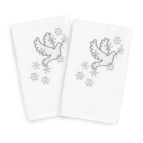 Linum Home Textiles Christmas Dove Embroidered 2-pc. Hand Towel
