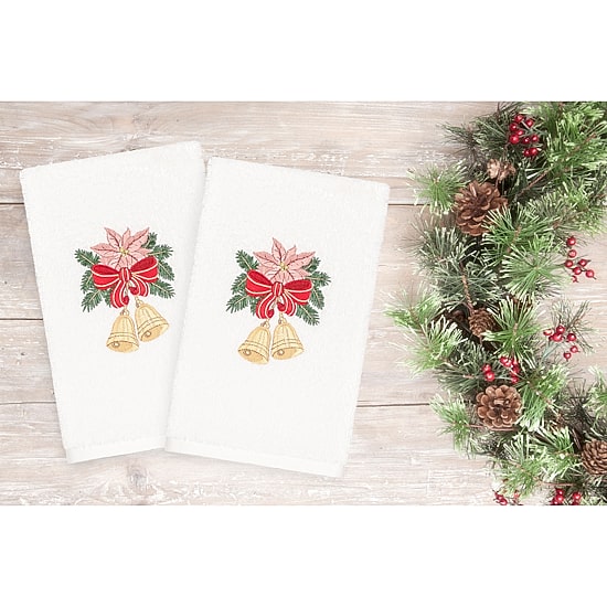 Linum Home Textiles Christmas Bells Embroidered 2-pc. Hand Towel