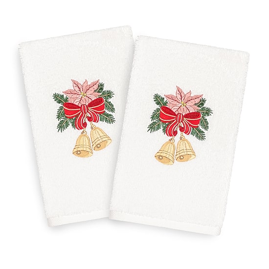 Linum Home Textiles Christmas Bells Embroidered 2-pc. Hand Towel